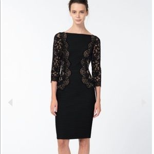 Tadashi Shoji JERSEY AND LACE ¾ SLEEVE DRESS